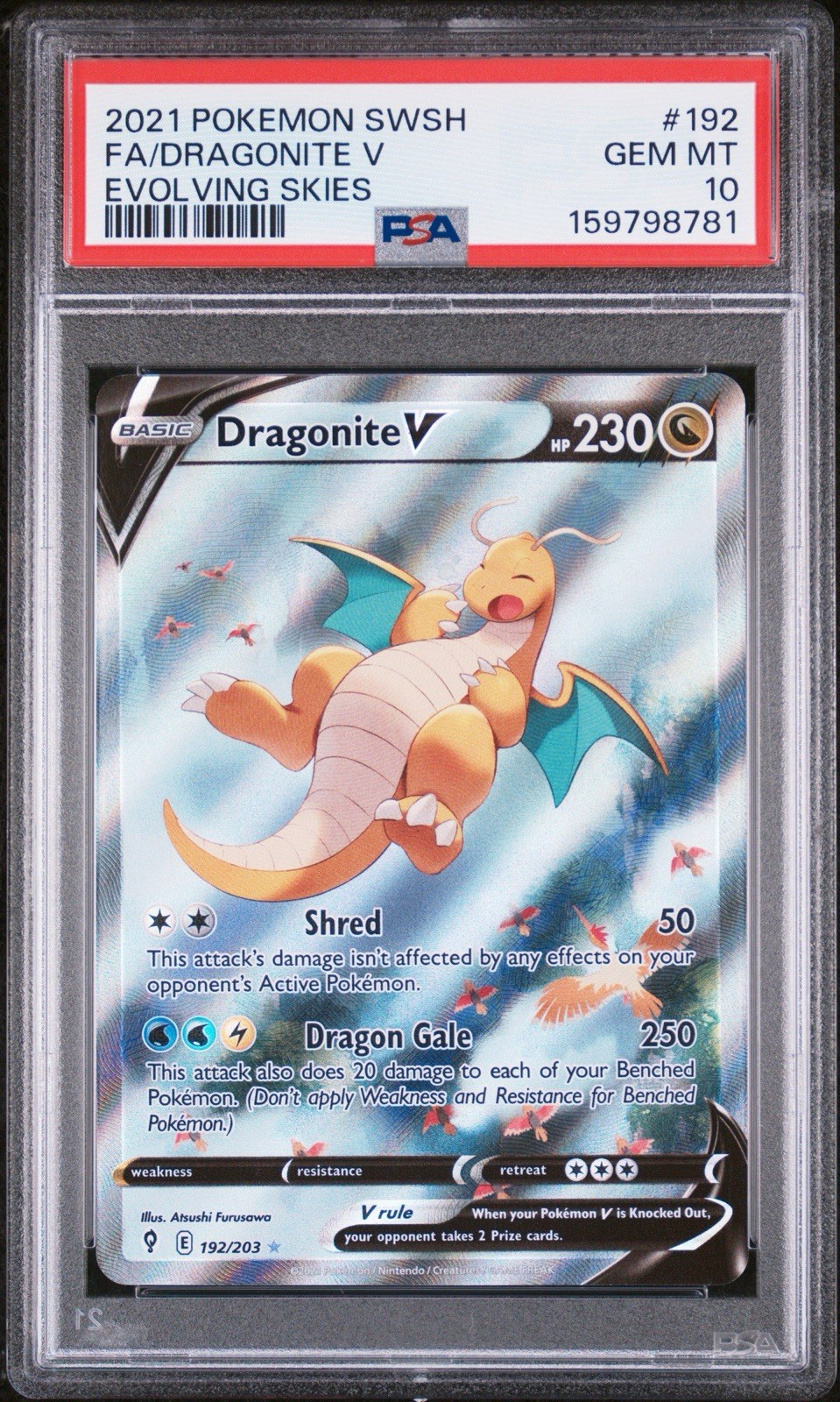 Pokemon 2021 Evolving Skies Dragonite V 192/203 Alt Full Art Holo PSA 10 Pokemon 2021 Evolving Skies Dragonite V 192/203 Alt Full Art Holo PSA 10