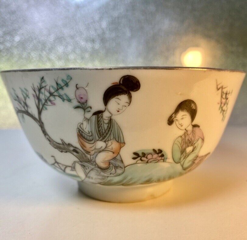 Antique Republic Period Chinese Hand Enameled Eggshell Porcelain Bowl C-1920-30