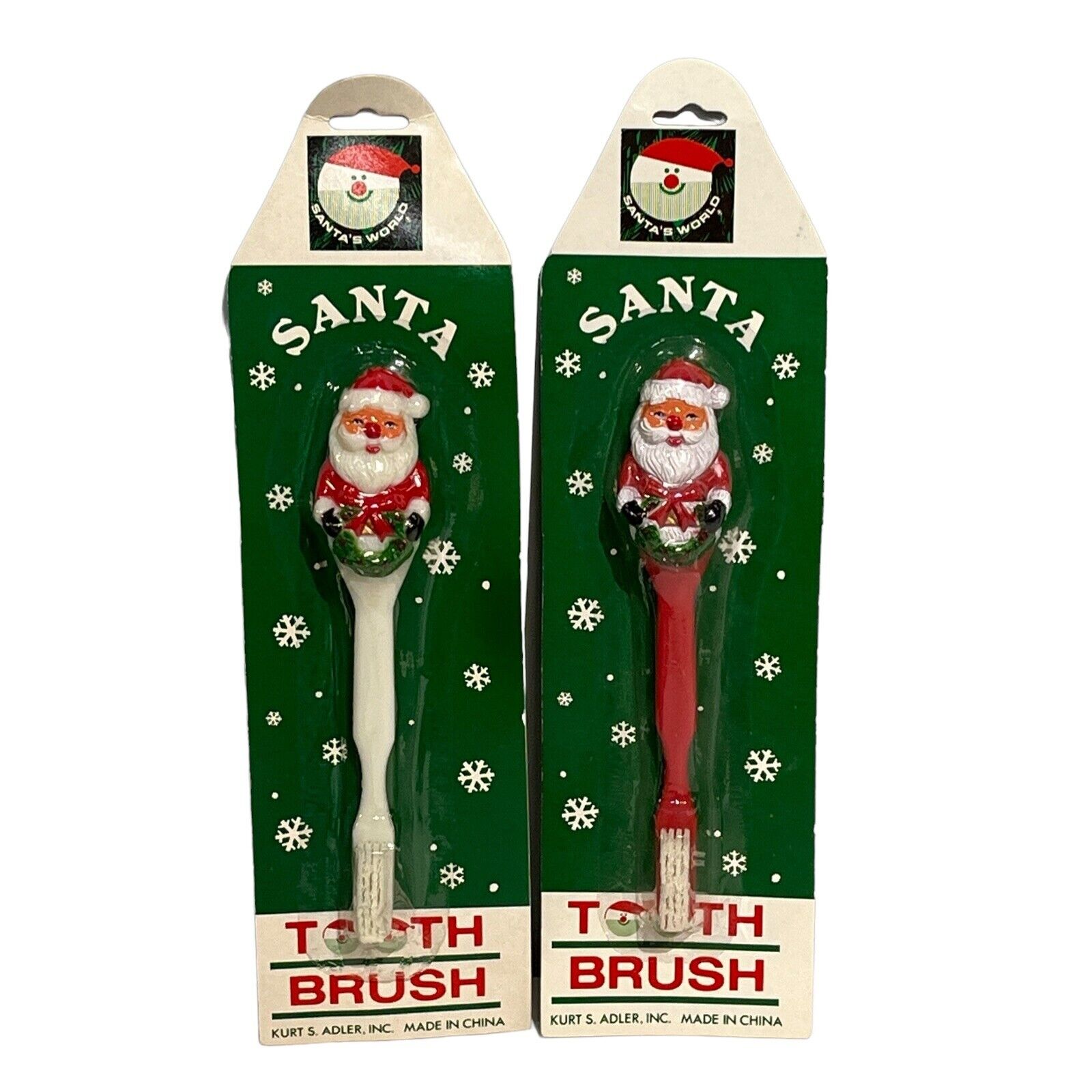Vintage Kurt Adler Santa Claus Tooth Brush Set Of 2 NOS Holiday Christmas