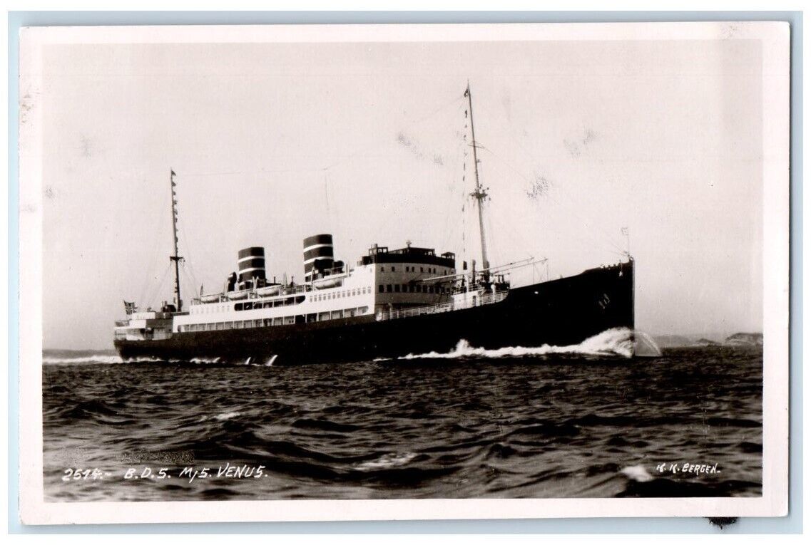 c1930's WWII Norwegian Homefleet Steamship Venus K.K. Bergen RPPC Photo Postcard