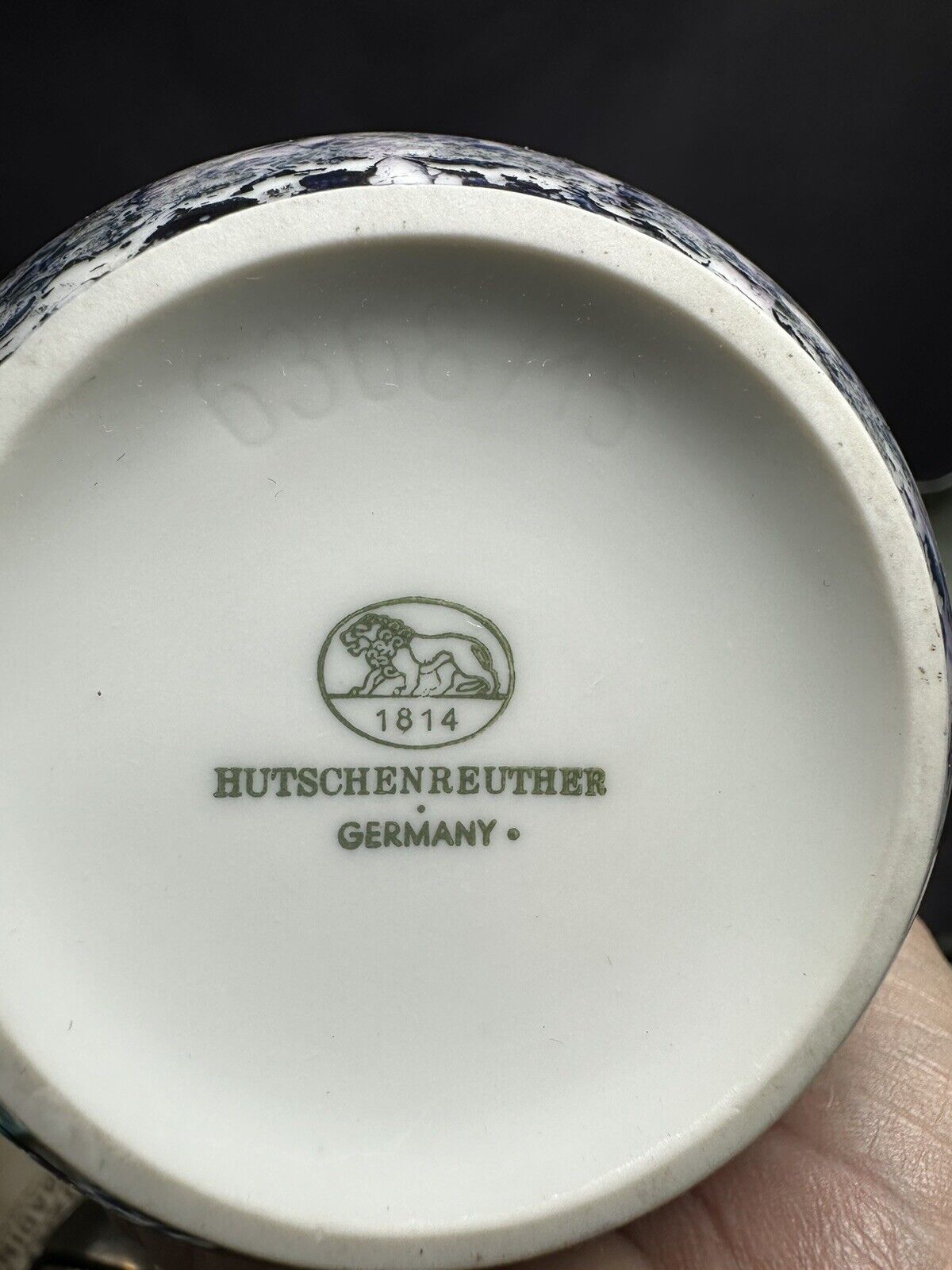 Vintage Hutschenreuther Germany Marbled Stretch Vase Silver Trim Numbered