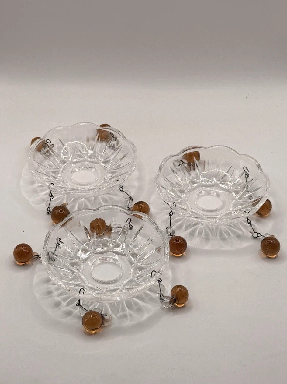Vintage Glass Bobeche Scalloped Amber Dangle Candle Drip Chandelier Replacement