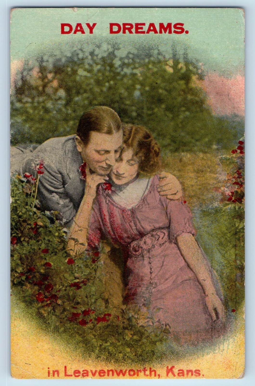 Leavenworth Kansas KS Postcard Day Dreams Couple c1916 Vintage Antique Souvenir Leavenworth Kansas KS Postcard Day Dreams Couple c1916 Vintage Antique Souvenir