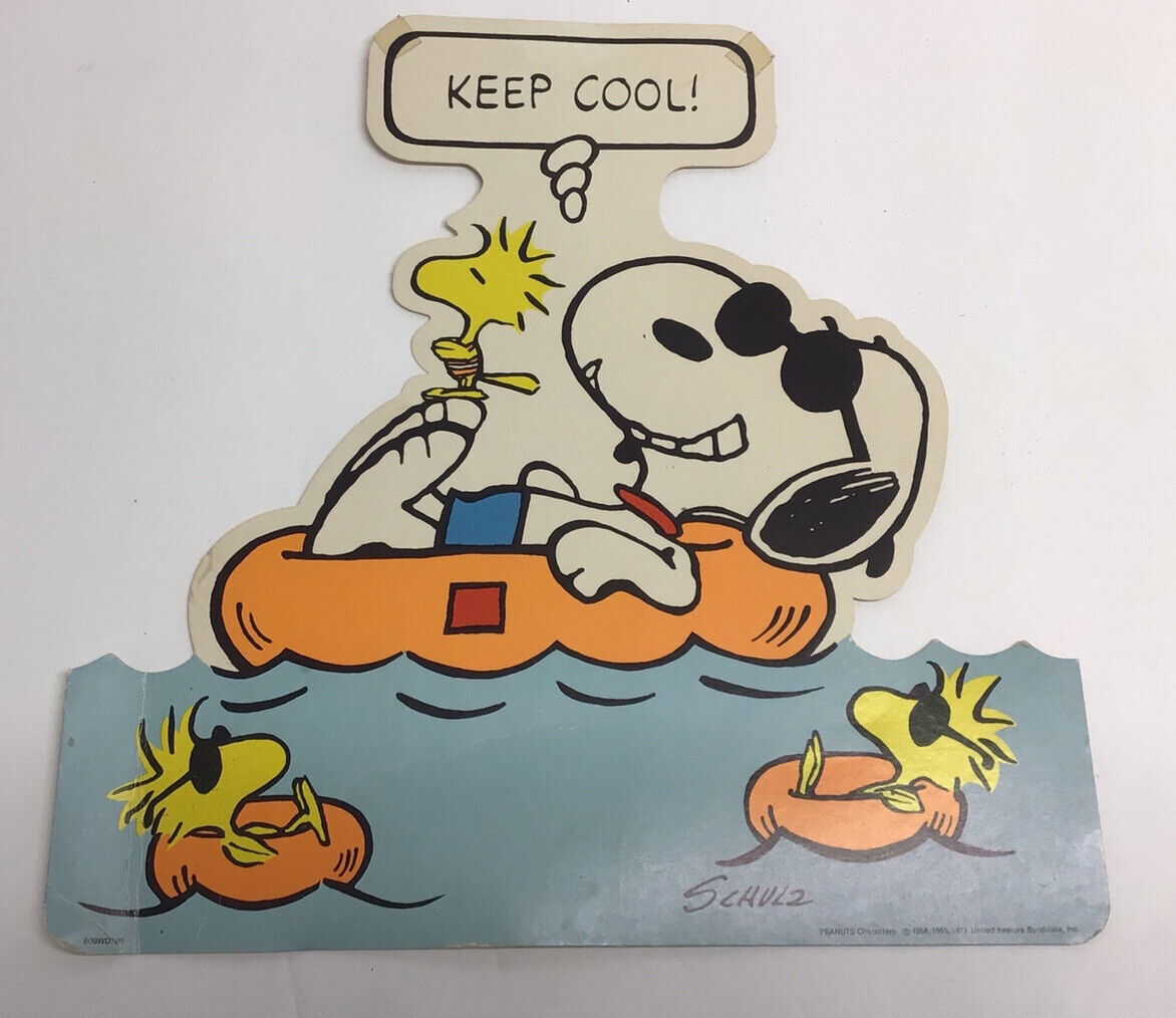 Vintage SMALL 1971 PEANUTS SCHULZ SNOOPY WOODSTOCK SWIMMING “Keep Cool”