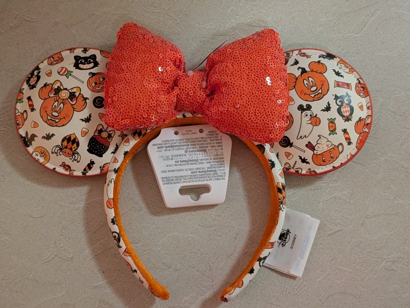 Disney Parks Halloween 2026 White w Orange Sequin Bow Minnie Ears Headband New Disney Parks Halloween 2026 White w Orange Sequin Bow Minnie Ears Headband New