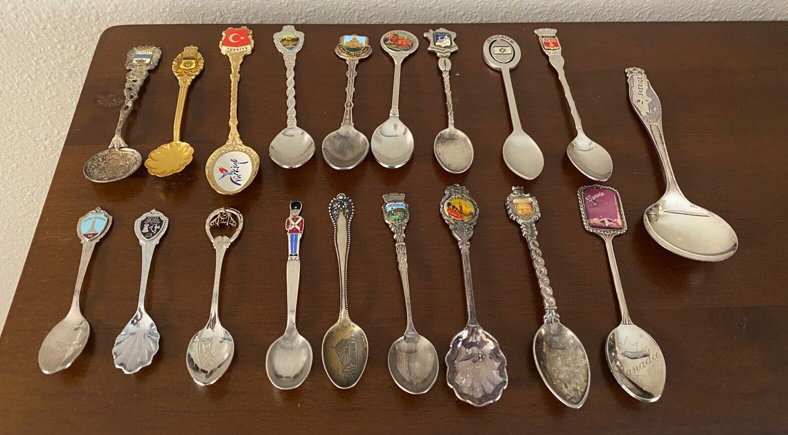 Vintage LOT of 19 Collector Souvenir Spoons USA States International Miniature