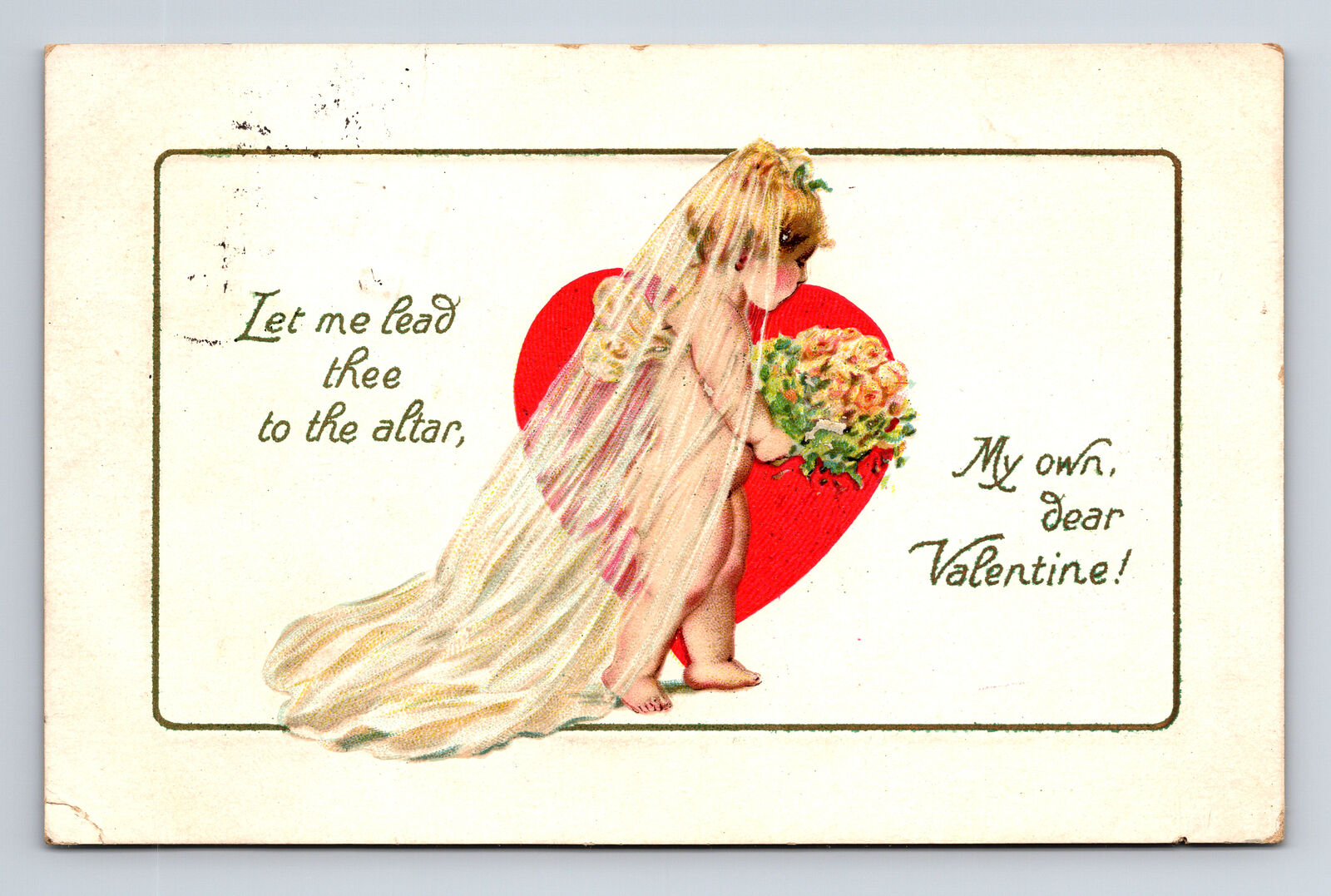 1913 TUCKS Sportive Cupids Valentine's Day Cupid Bride Heart Postcard