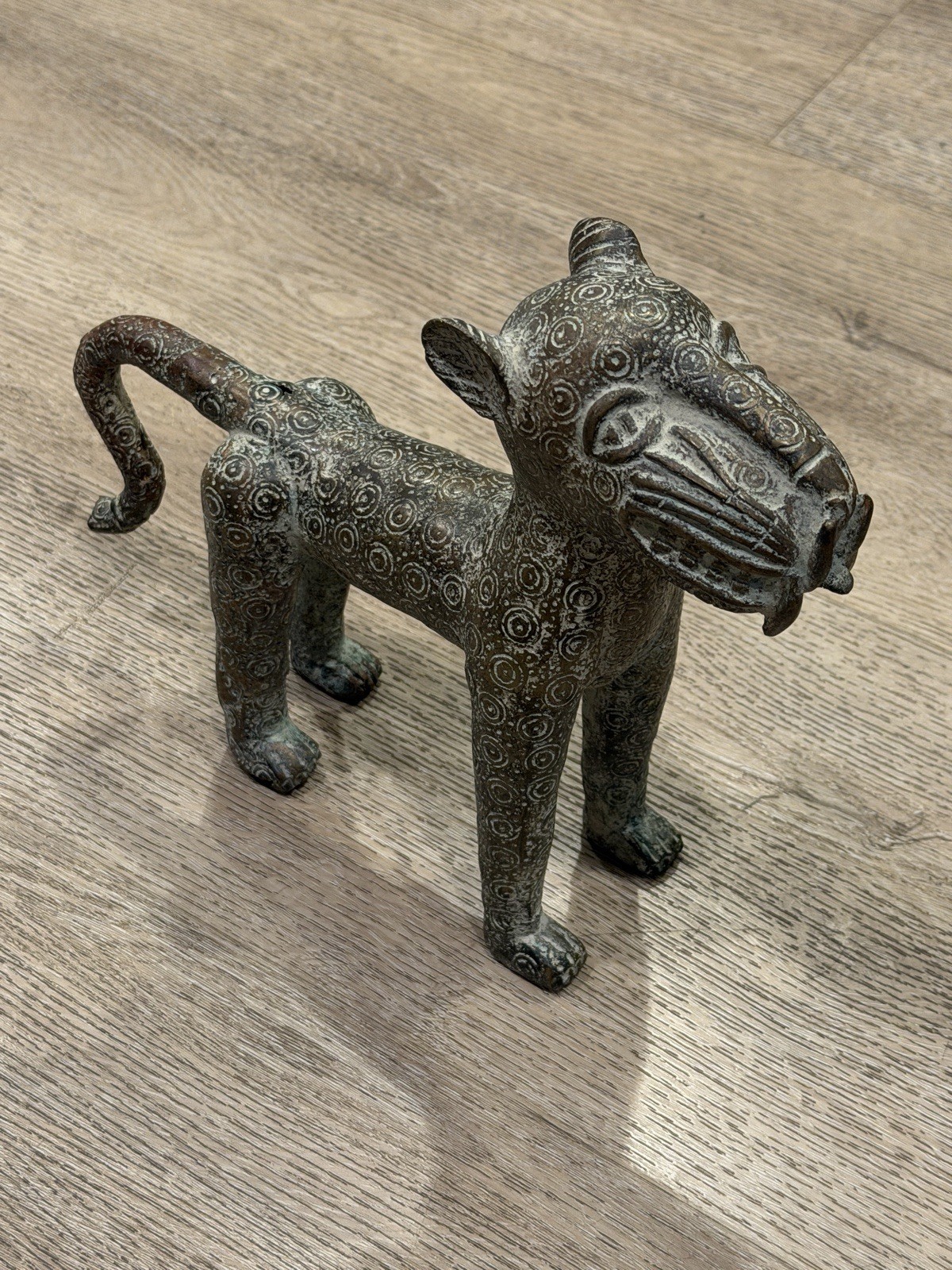 Vintage Bronze Benin African Leopard Figurine 