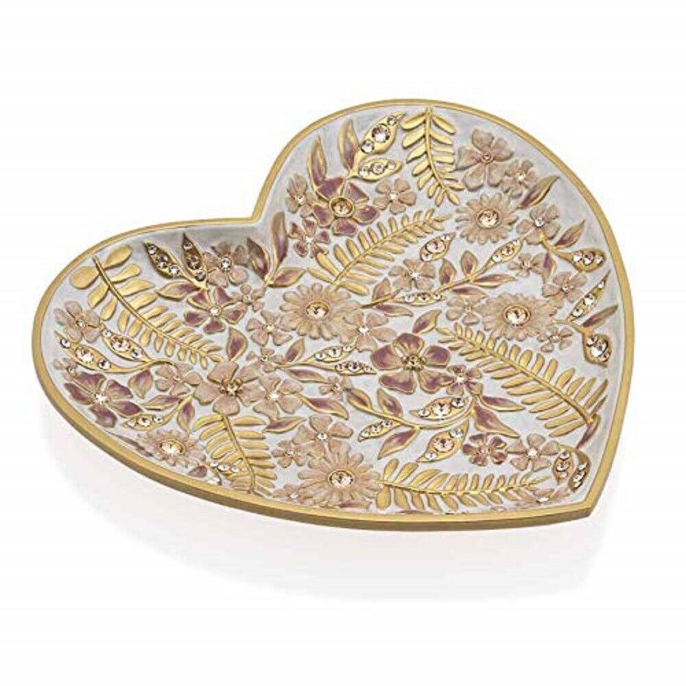 Jay Strongwater Aria Floral Heart Trinket Tray 18k Gold Finish