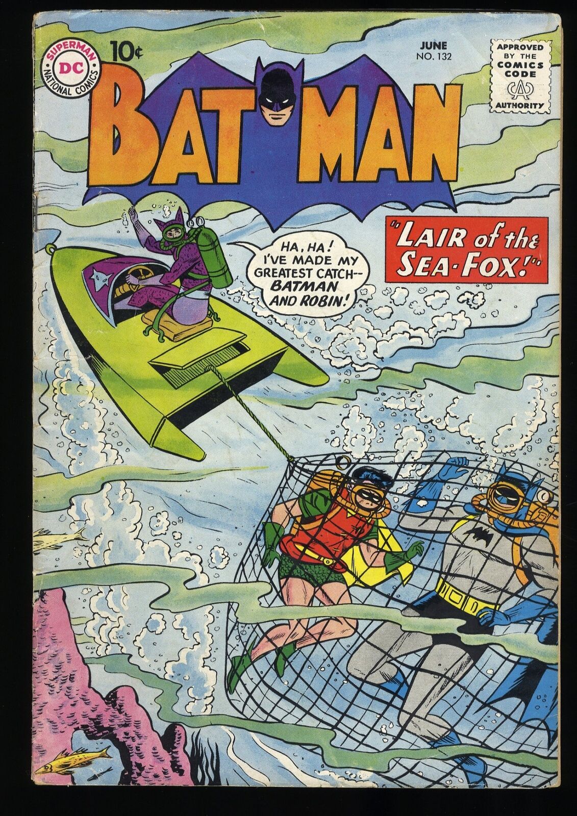 Batman #132 VG+ 4.5 Sheldon Moldoff Cover Sea Fox Robin DC Comics 1960