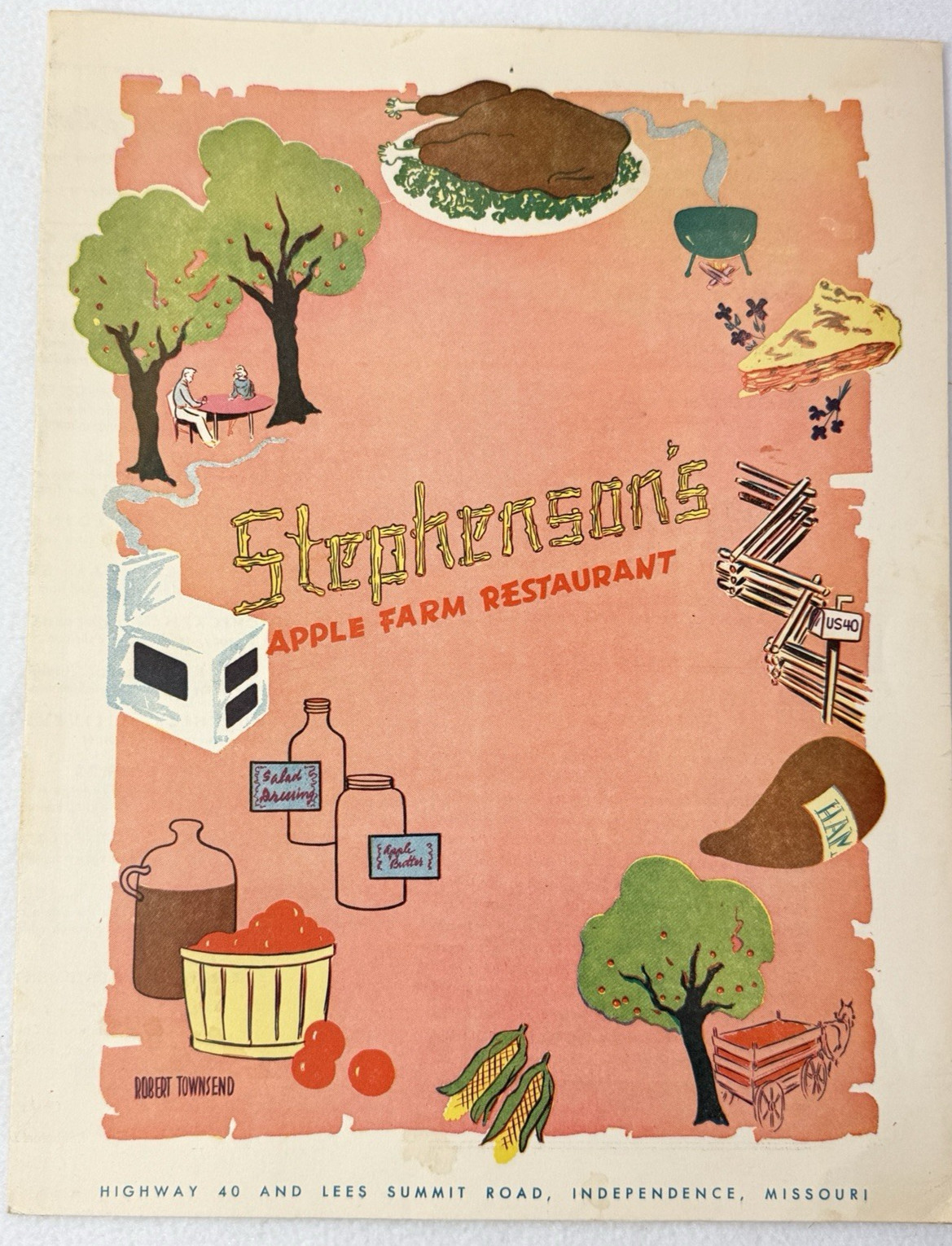Vintage 1950's Stephenson's Old Apple Farm Restaurant Menu Independence MO