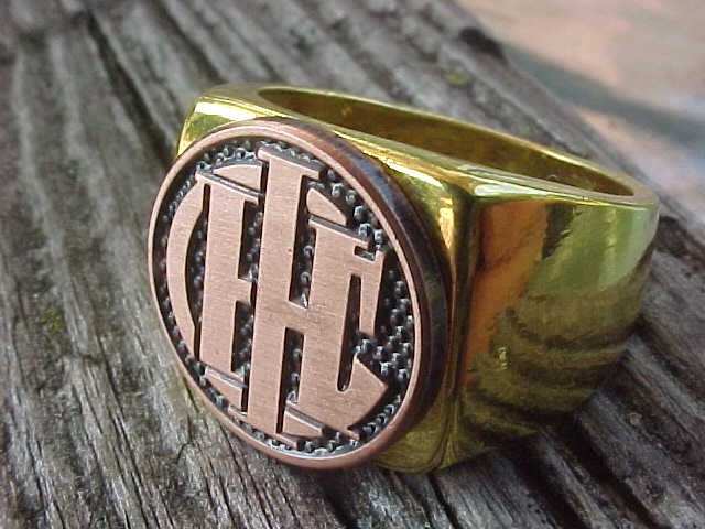 1902 IHC INTERNATIONAL HARVESTER GOLD CHROME RING #7 NOS HI- QUALITY CLASS
