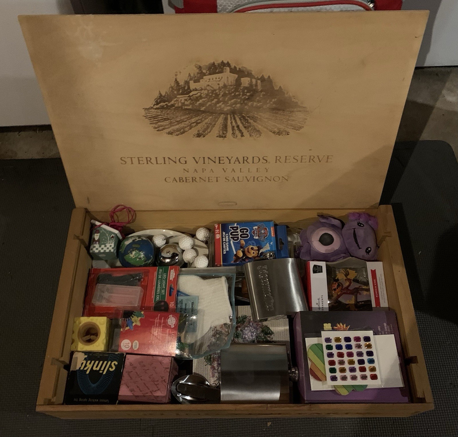 Massive Treasure Lot. Wine Box Full Of Household Decor Toys Etc See Description
