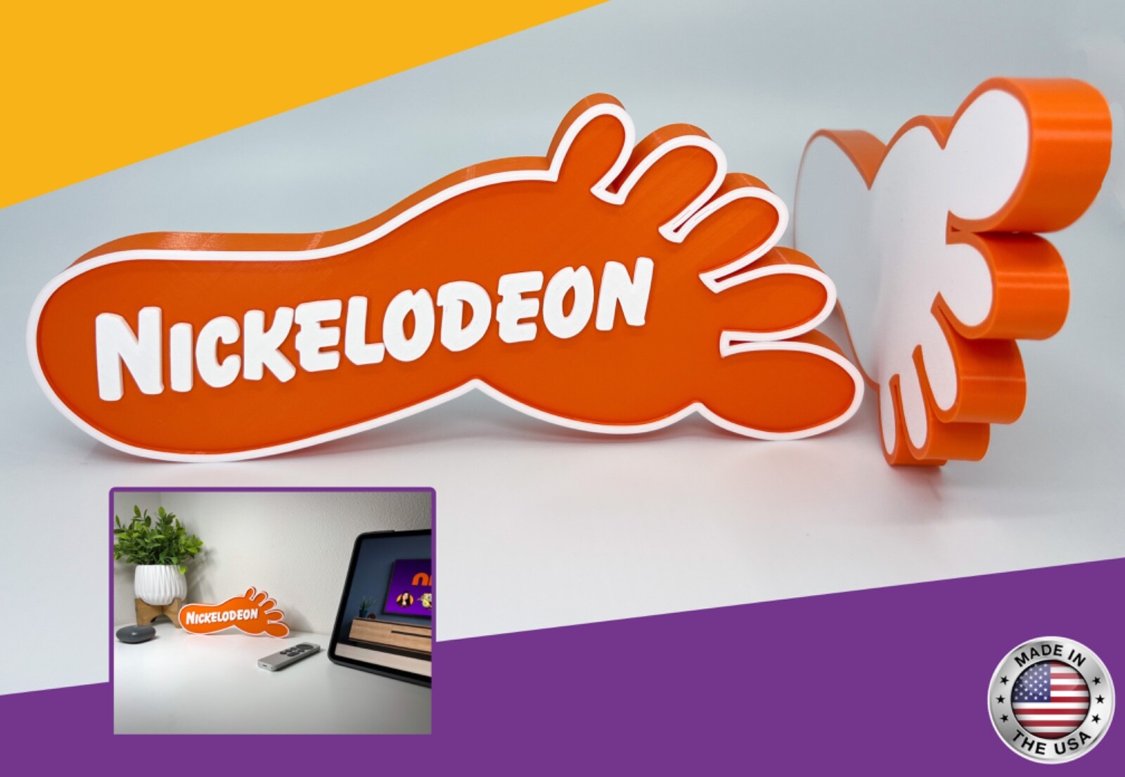 Nickelodeon Foot Logo Sign Retro 90s Kids Room Shelf Decor