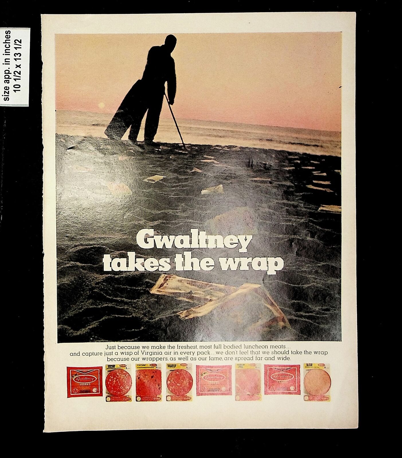 1969 Gwaltney Meats Takes the Wrap Vintage Print Ad 016573
