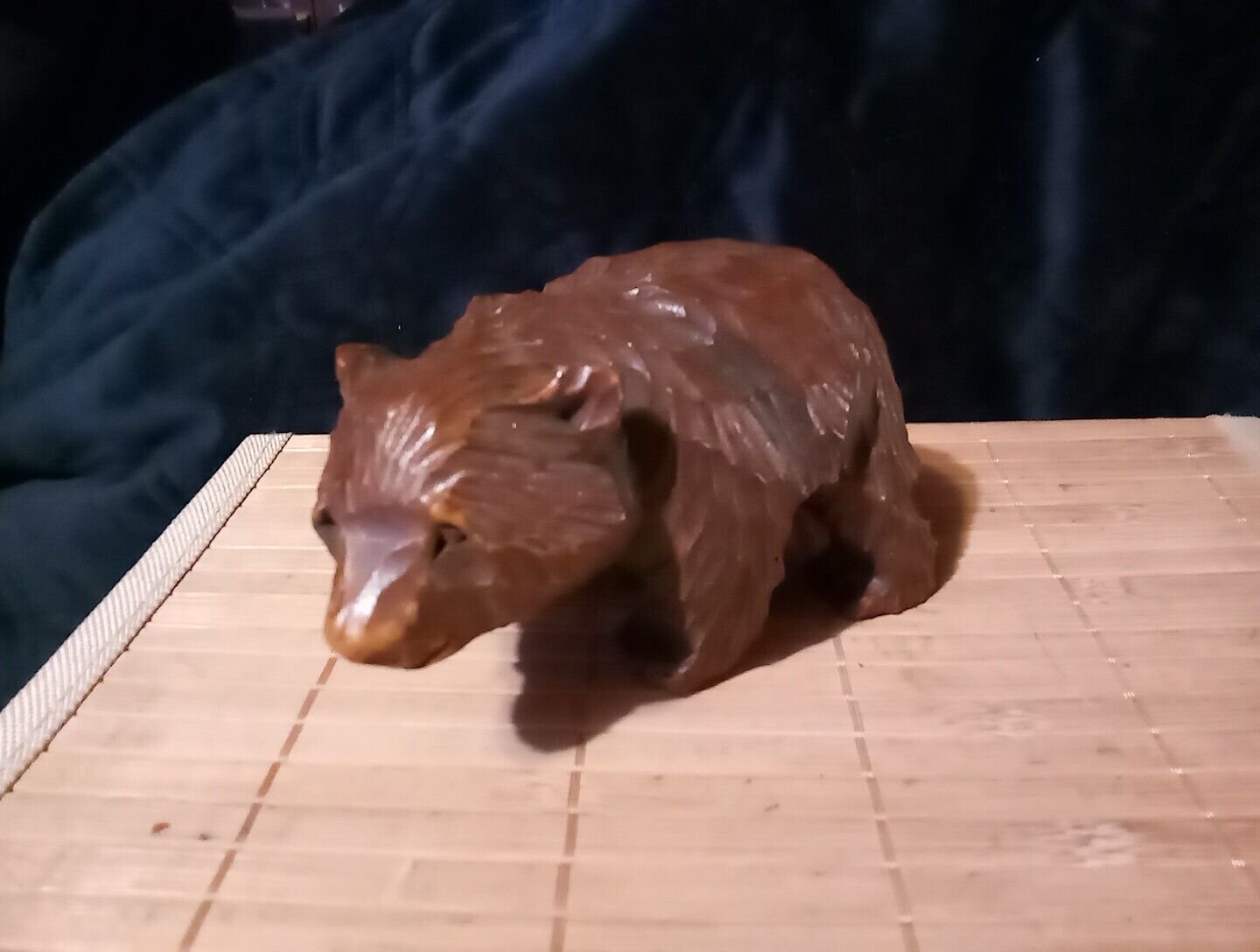 VINTAGE Hand Carved WOOD miniature GRIZZLY BEAR Figurine 3 X 5 In