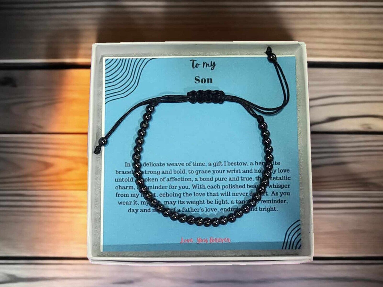 To My Son Love You Forever Hematite 4mm Beaded Bracelet for Your Son
