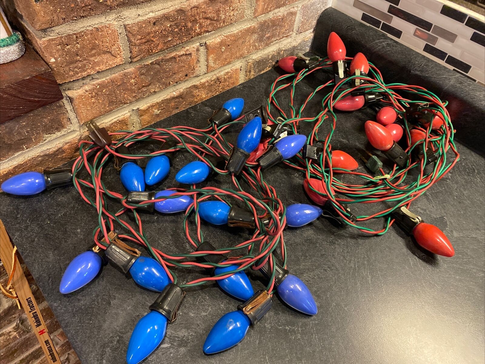 2 Strings Of Vtg C-9 Christmas Lights- Red & Blue- Tested WORKING See Pics/read