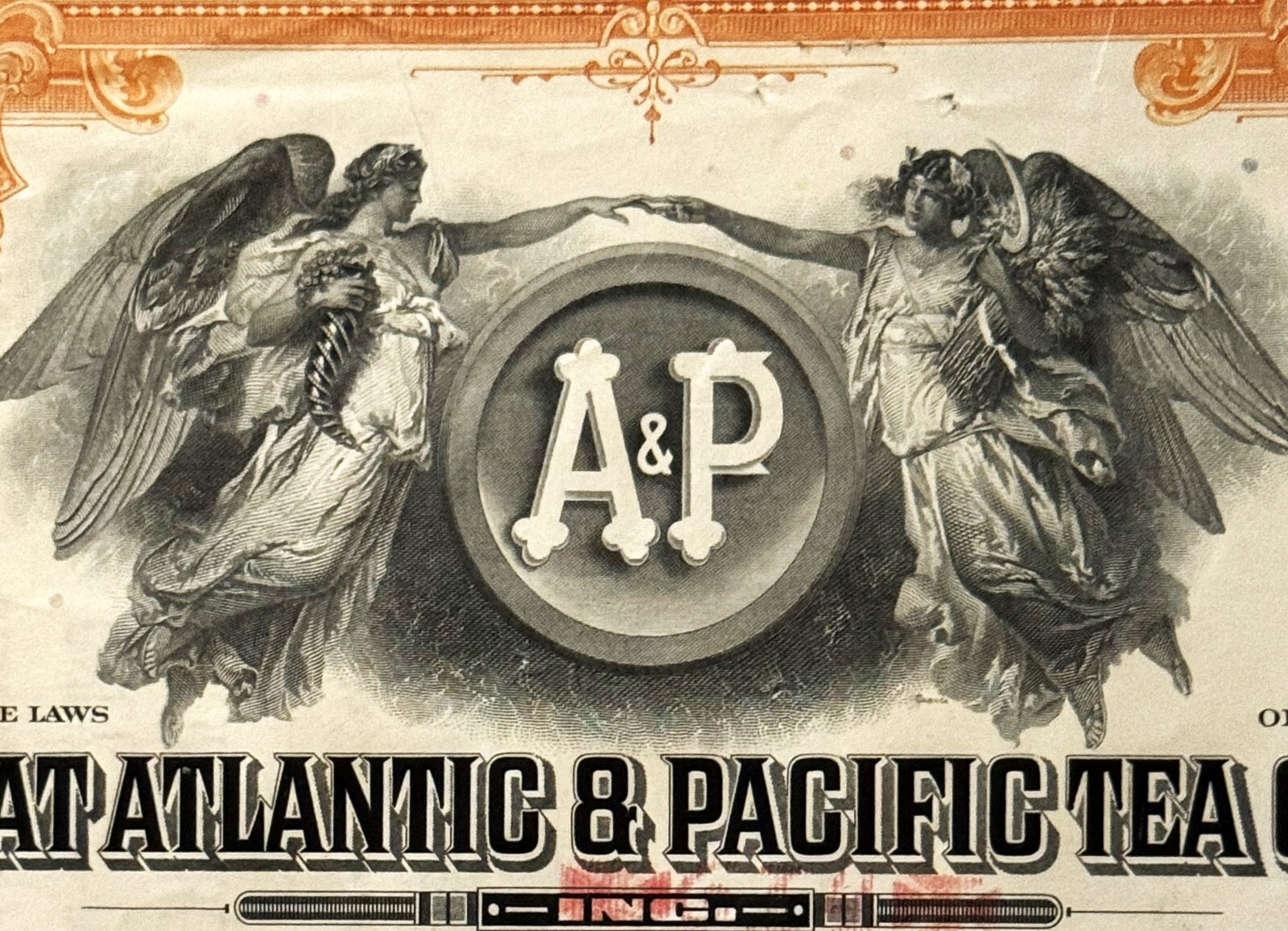 Vintage 1950s Stock Certificate 🧡 A&P Great Atlantic & Pacific Tea Co. Share