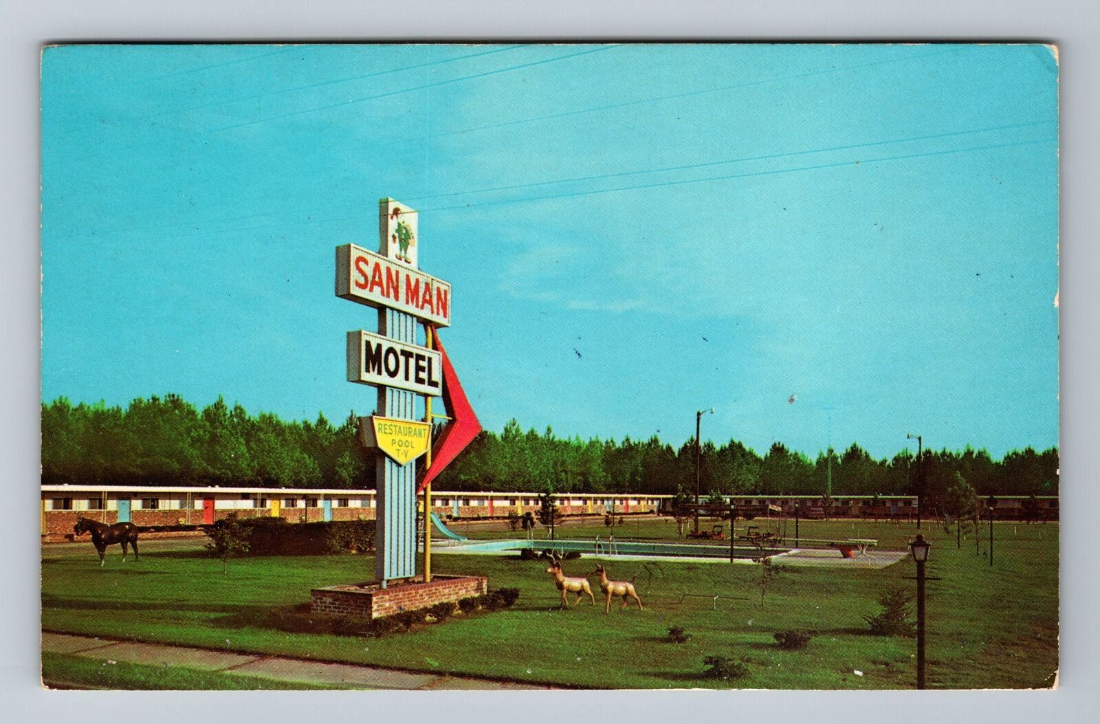 Manning SC-South Carolina San Man Motel Restaurant Hwy 301 1967 Old Postcard