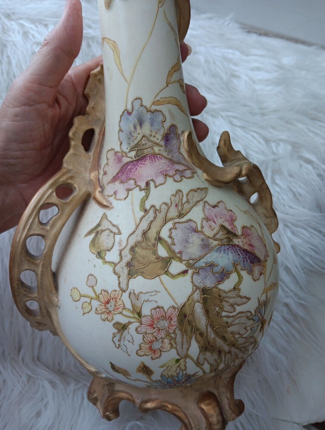 Vintage Vase Art Noveau  Big Size  17x9 Japanese Art Work Bountiful Colors 