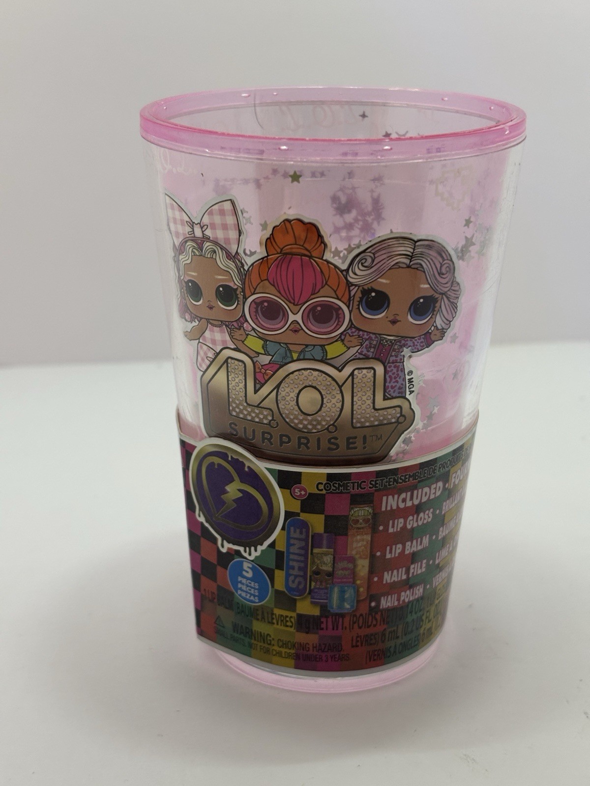 L.O.L. Surprise 5 Pc Cosmetic Set in Reusable Pink Glitter Tumbler Cup - NEW L.O.L. Surprise 5 Pc Cosmetic Set in Reusable Pink Glitter Tumbler Cup - NEW