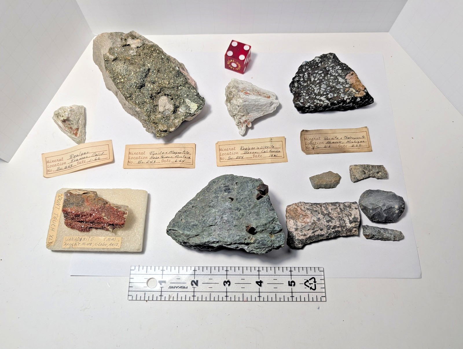 Vintage Estate Mineral Artifact Lot 7pc Austria Pyrite KS Chert AZ Vanadinite