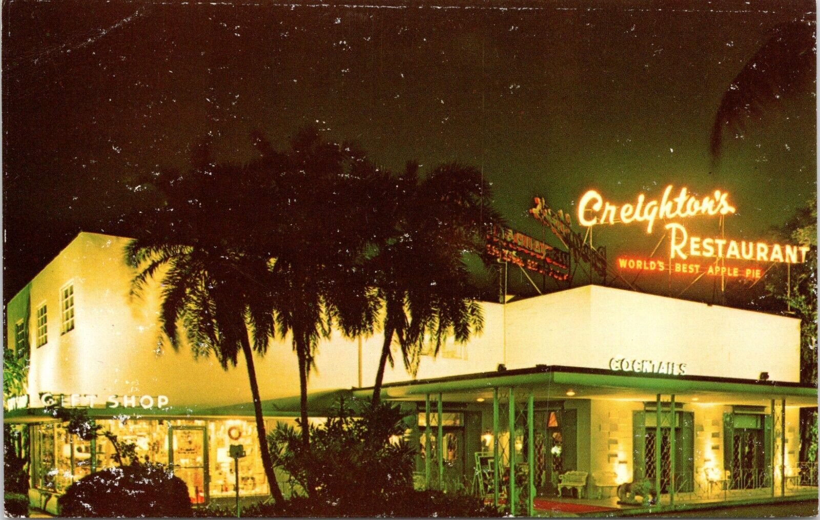 Fort Lauderdale FL CREIGHTON'S RESTAURANT Nigh View Sunrise BLVD Postcard 933b