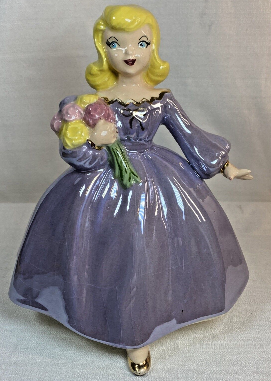 Vintage Holland Mold Girl With Purple Dress & Flowers Figurine 6 3/4\
