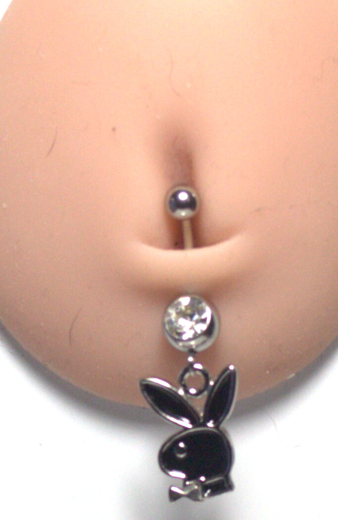14g 7/16 Sparkling Crystal Playboy Black Dangle Belly Ring 2000 collection