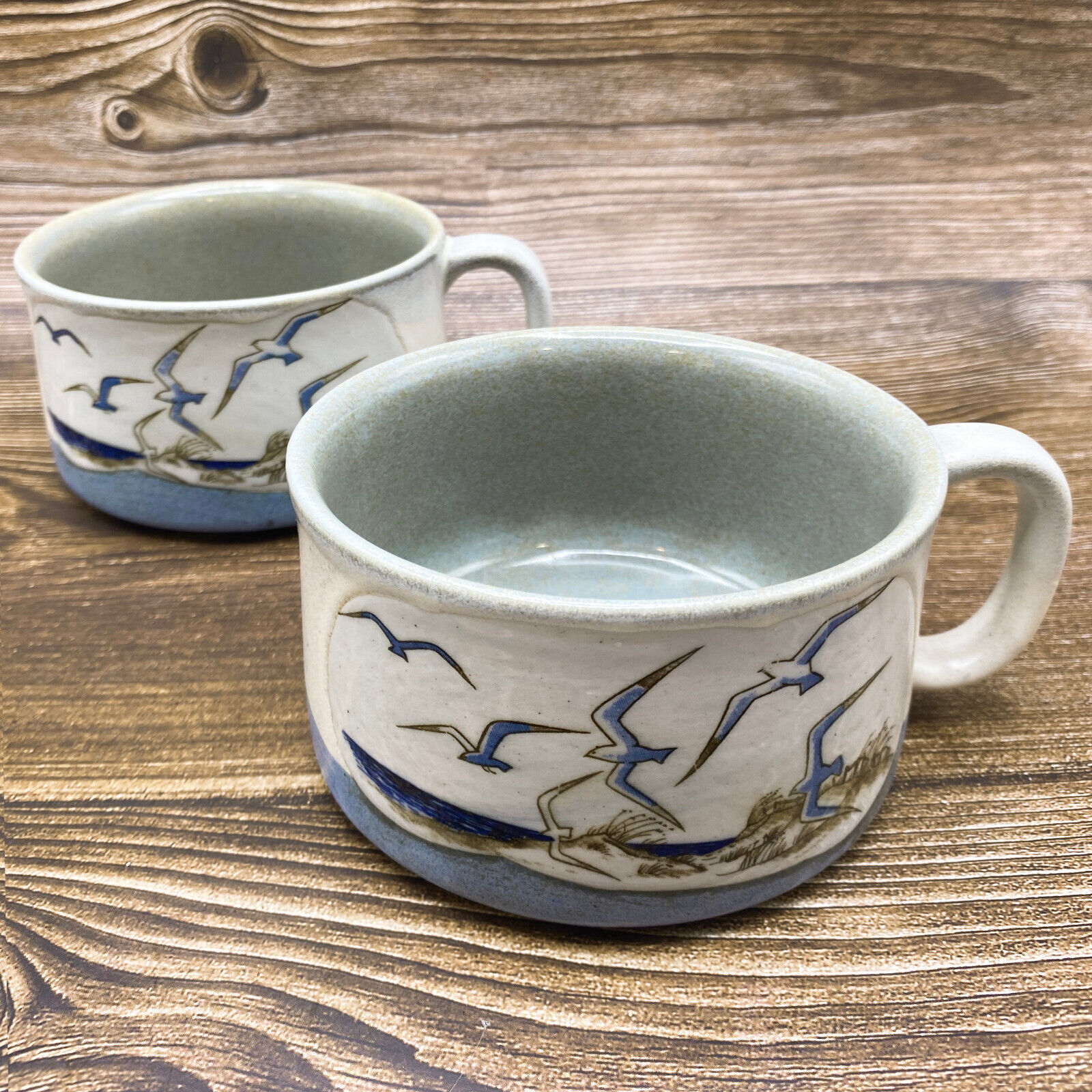 OTAGIRI Vintage Pair of Stoneware Seagull Soup, Cappuccino, Coffee Mugs - ENESCO