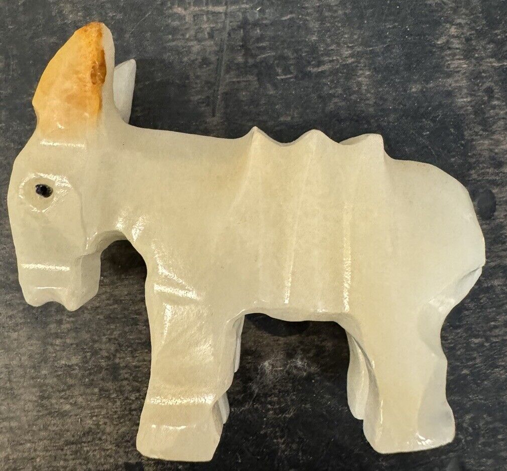 Vintage Hand Carved Donkey Figurine Onyx Stone Marble