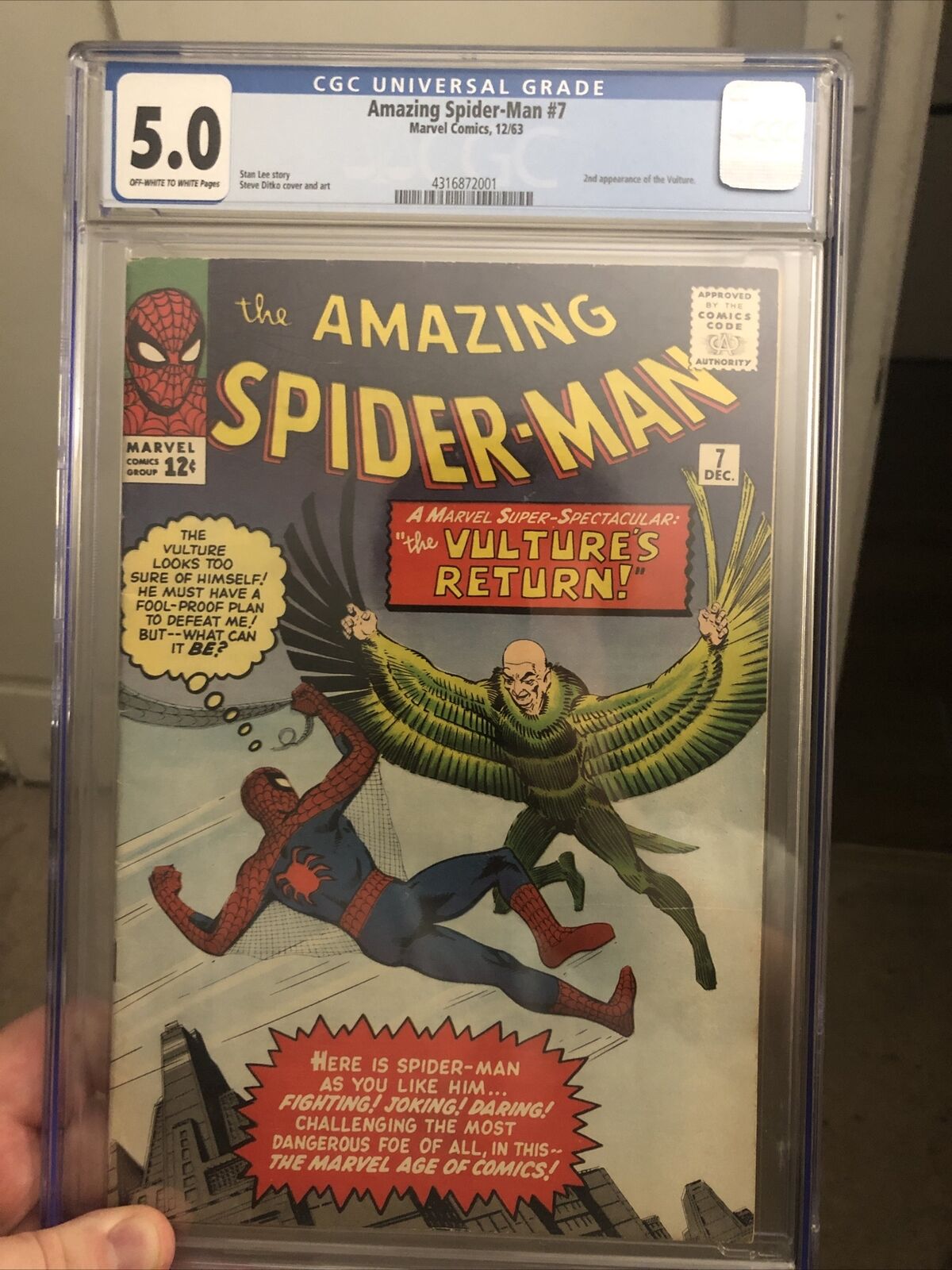 The Amazing Spider-Man #7, Marvel 1963, FR/GD Condition, 2nd App Vulture Cgc 5
