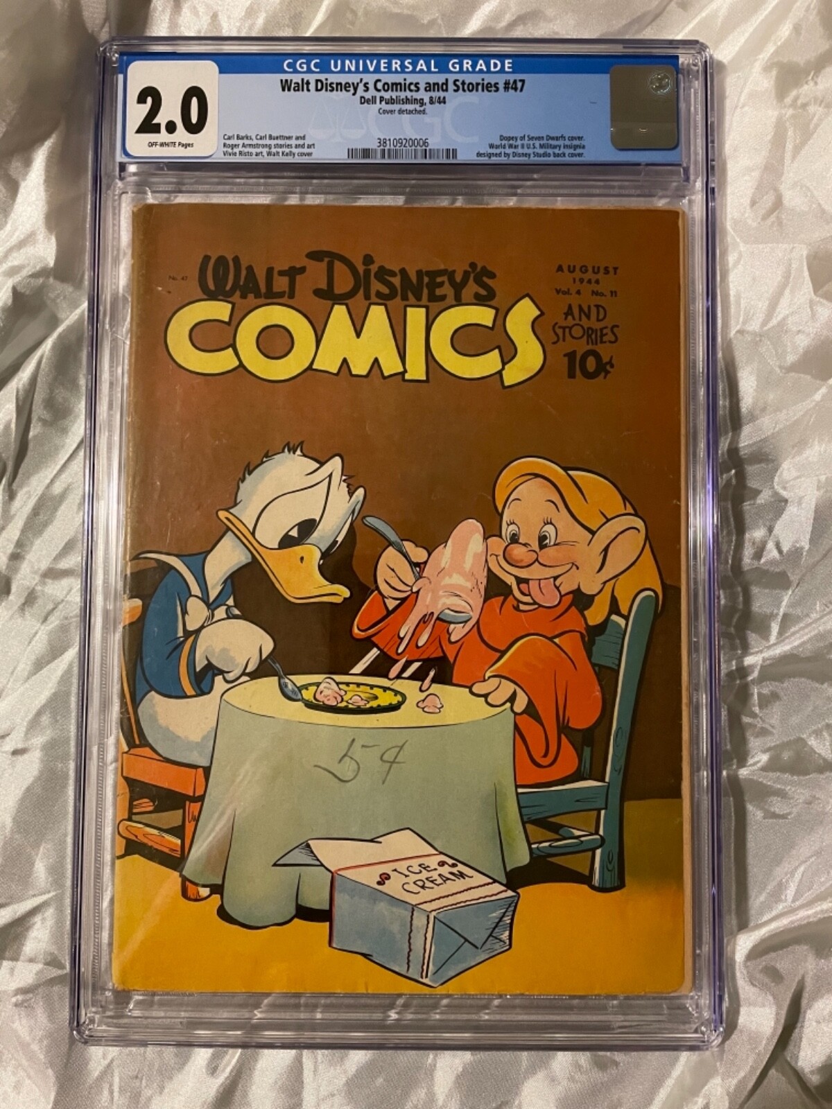Walt Disney's Comics and Stories # 47 August 1944, Dell Cgc 2.0 Donald and Dopey