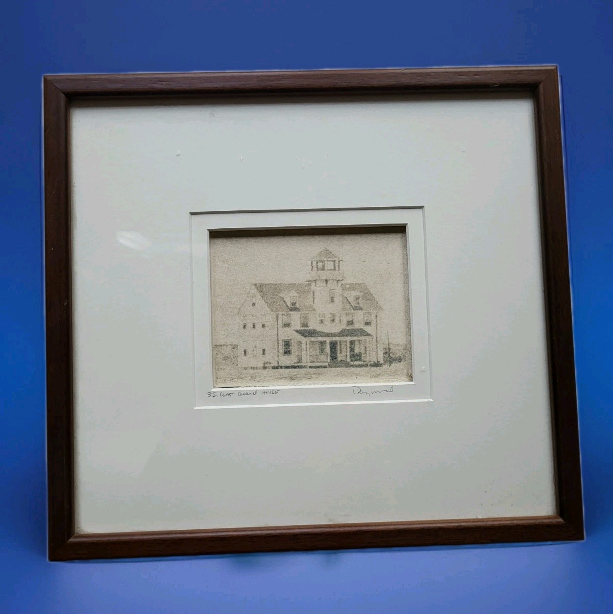 Early Light House Mohegan Bluff Block Island Rhode Island Signed Framed Sketch