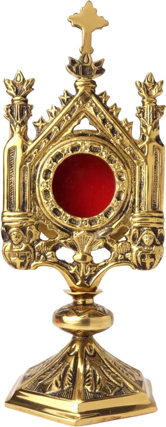 Antiqued Tone Polish Brass Reliquary Monstrance Relic Accessory Display 11.5 In