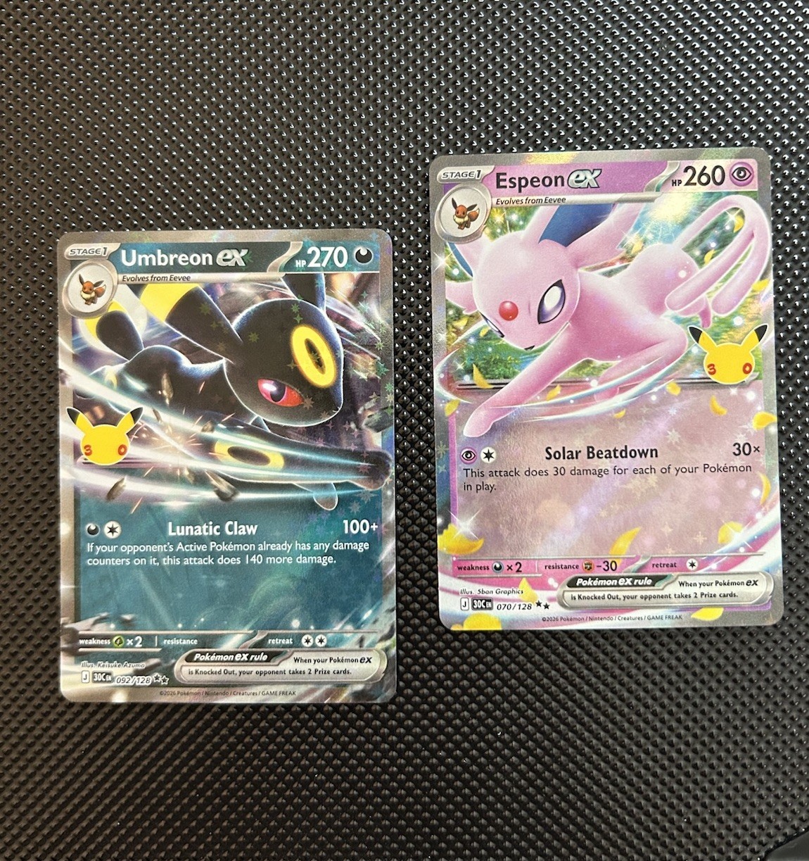 Umbreon ex + Espeon ex Bundle ME:30th Celebration NM 092/128 + 070/128 Umbreon ex + Espeon ex Bundle ME:30th Celebration NM 092/128 + 070/128