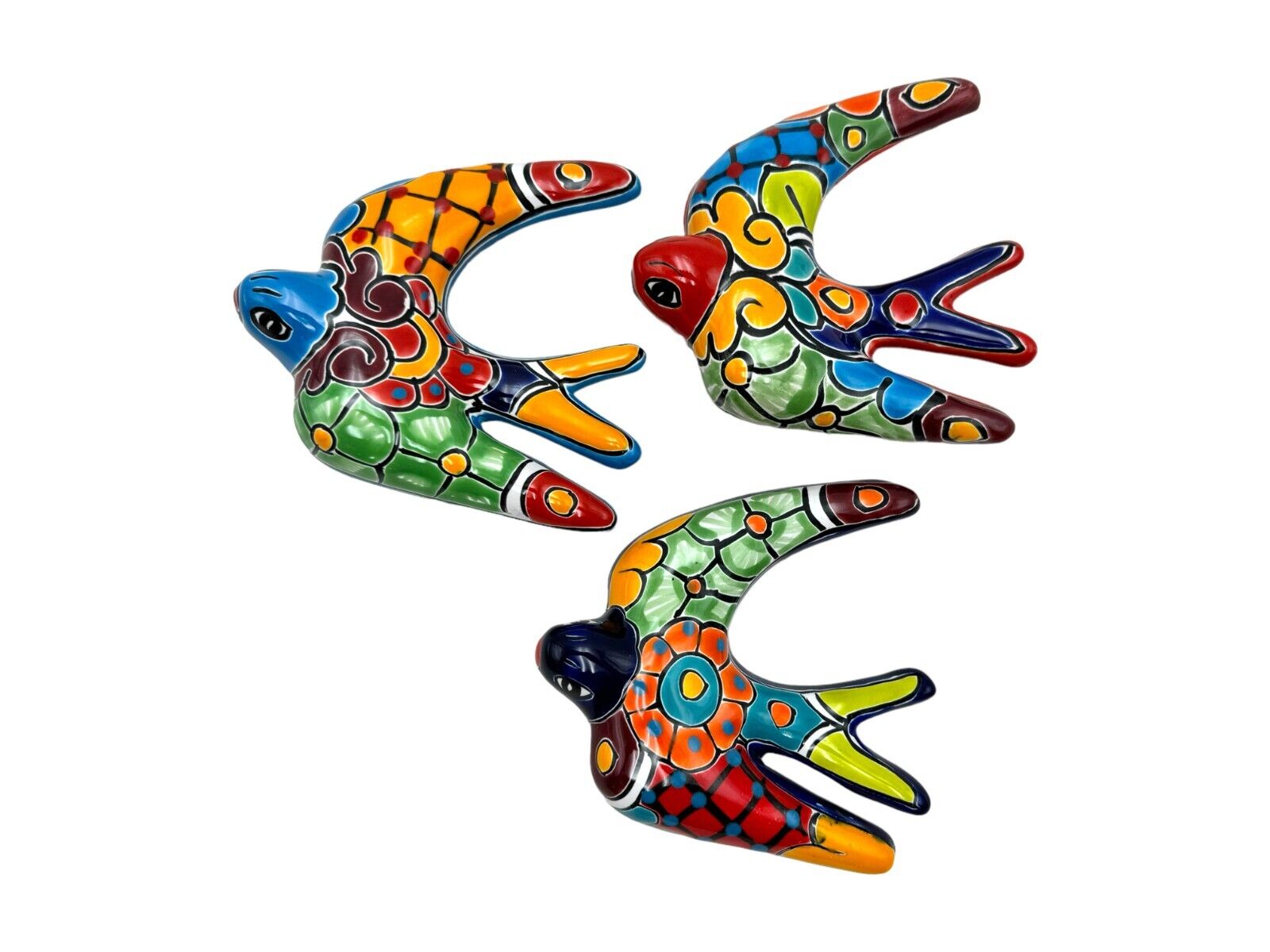 Talavera Swallow Bird (3) Wall Art Mexican Pottery Folk Art Multicolor Handmade