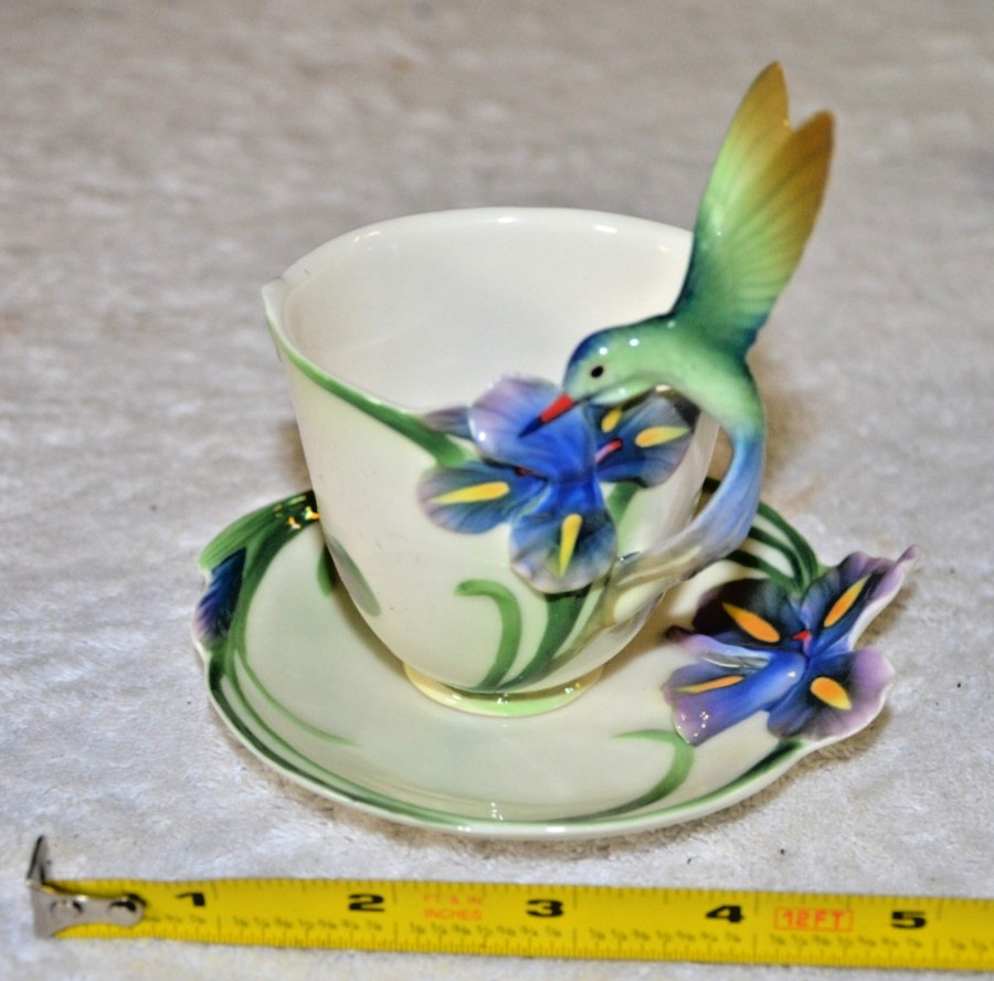 FRANZ Hummingbird Tea Cup & Saucer Fine Porcelain PRISTINE FRANZ Hummingbird Tea Cup & Saucer Fine Porcelain PRISTINE