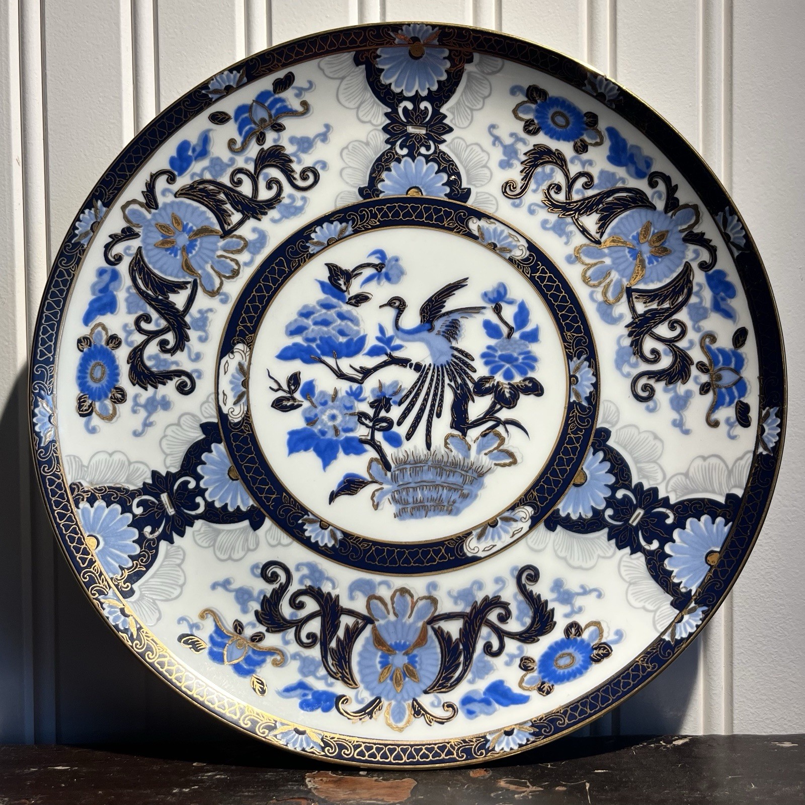 Vintage Japanese Display Plate Blue and White Floral Pattern Porcelain Vintage Japanese Display Plate Blue and White Floral Pattern Porcelain
