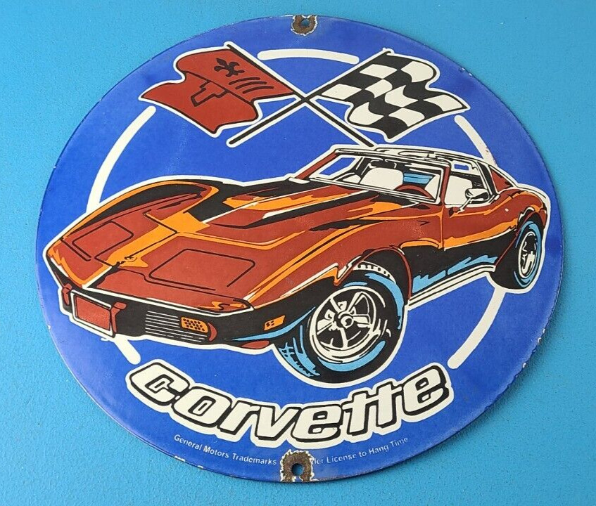 Vintage Chevrolet Corvette Porcelain Sign - American Service Gas Oil Racing Sign