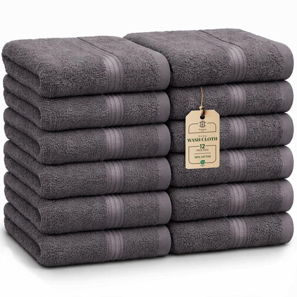 Luxe 12-piece Washcloth Set - 100% Cotton, Soft & Absorbent, Easy Care, Premium