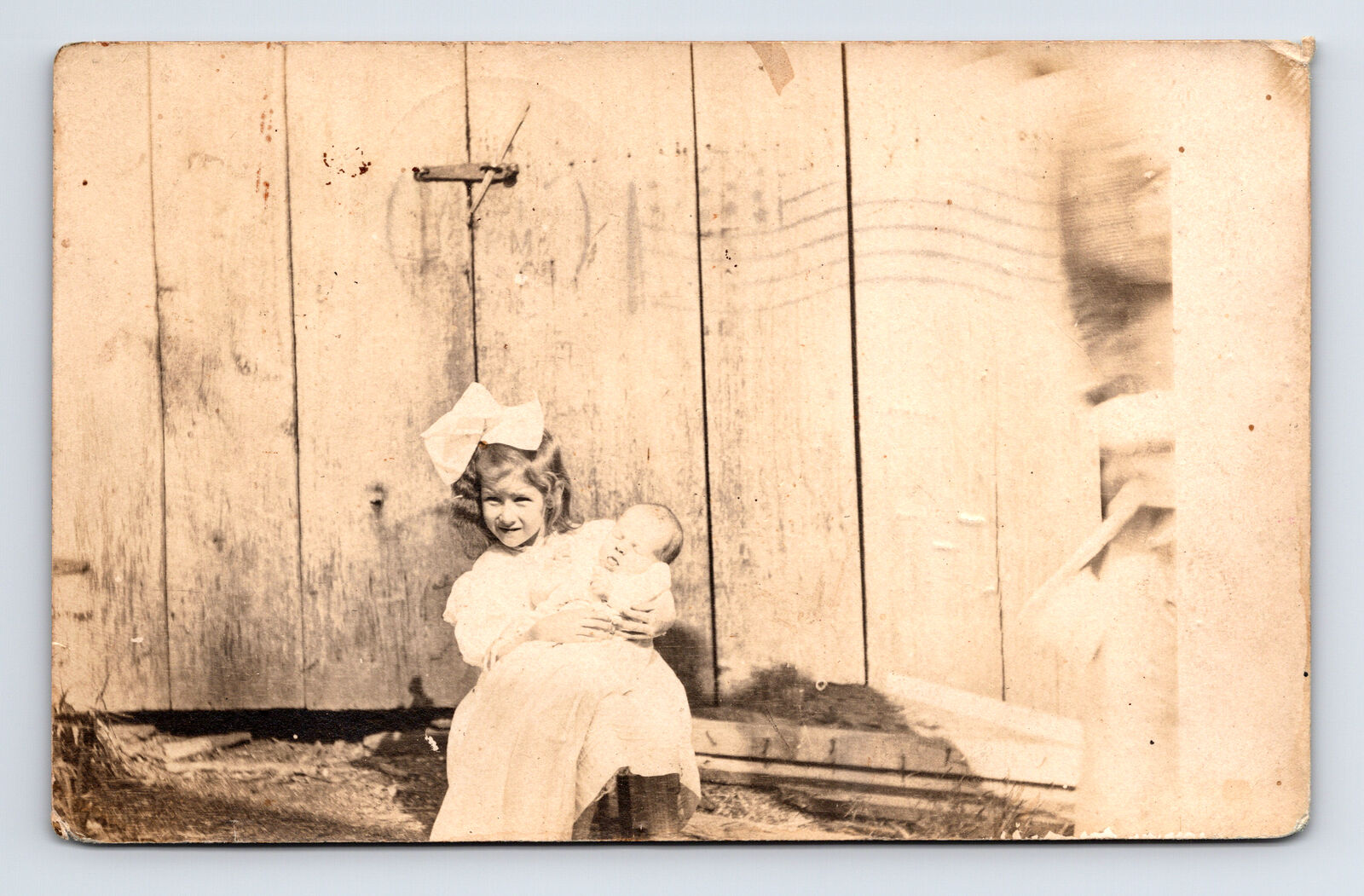 c1908 VELOX RPPC Postcard Real Photo Portrait of Young Girl and Baby Sibling