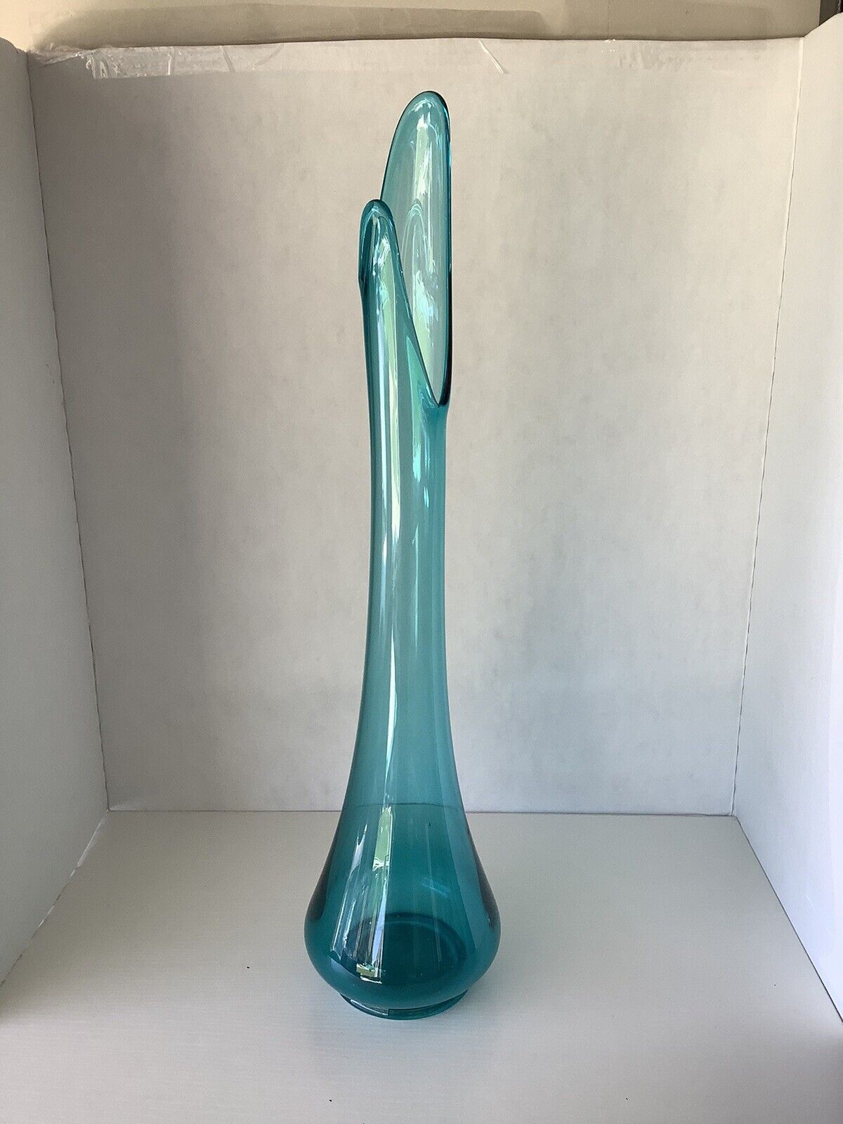Vintage Blown Art Glass Vase Blue Fat Bottom Stunning 22” Tall