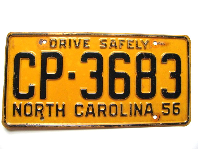 1956 NORTH CAROLINA NC LICENSE PLATE TAG,  CP-3683, ORIGINAL, VINTAGE, USED