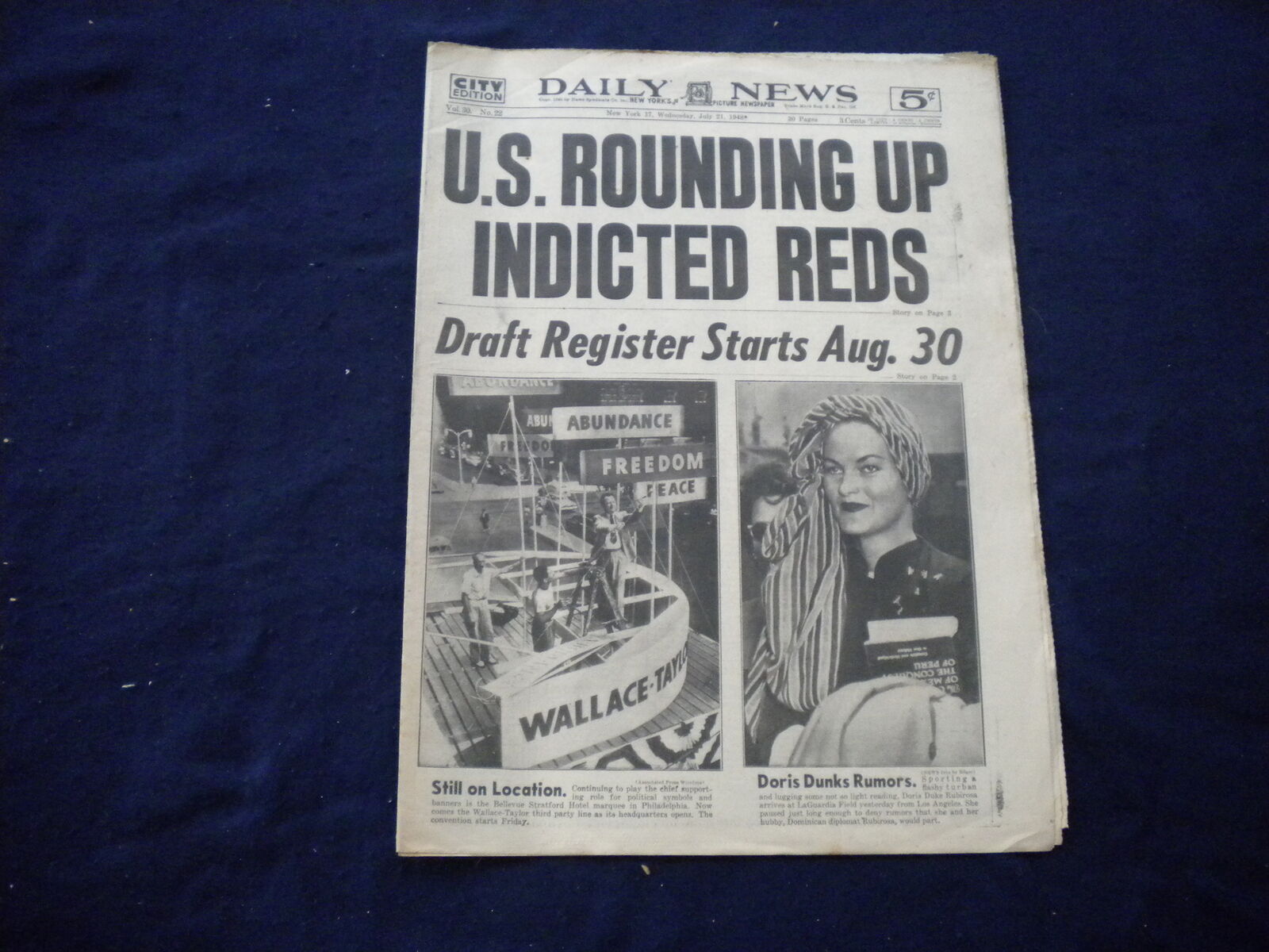 1948 JULY 21 NEW YORK DAILY NEWS NEWSPAPER-U.S ROUNDING UP INDICTED REDS-NP 5993