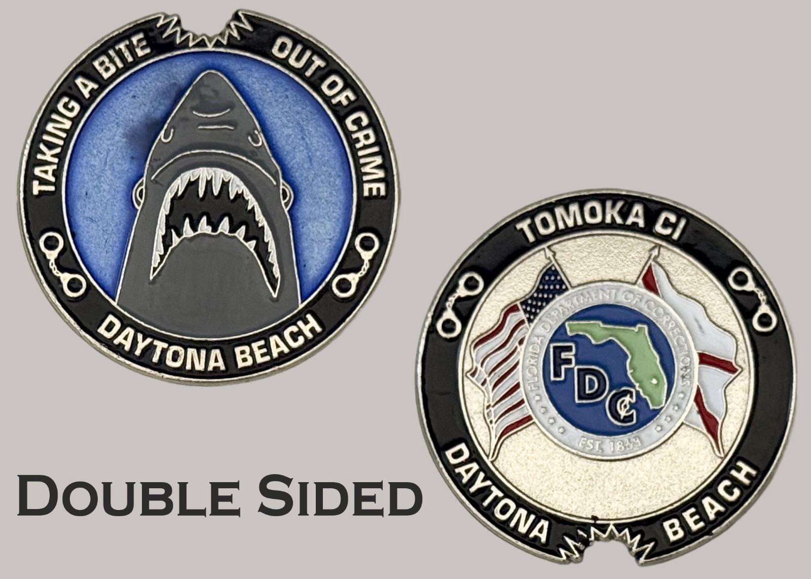 Daytona Beach Tomoka CI Florida DOC Shark Challenge Coin J#16 Daytona Beach Tomoka CI Florida DOC Shark Challenge Coin J#16