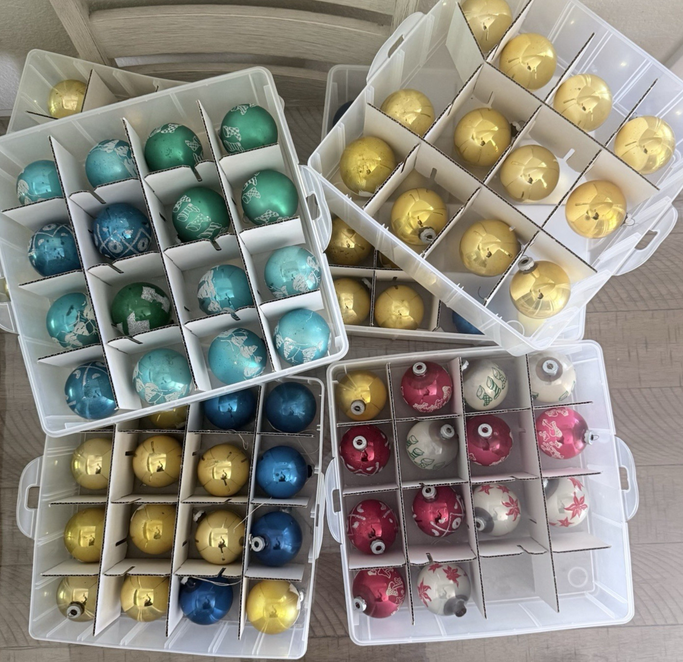 Large Lot 72 Vintage Shiny Brite Glass Christmas Ornaments Mixed Styles Holiday