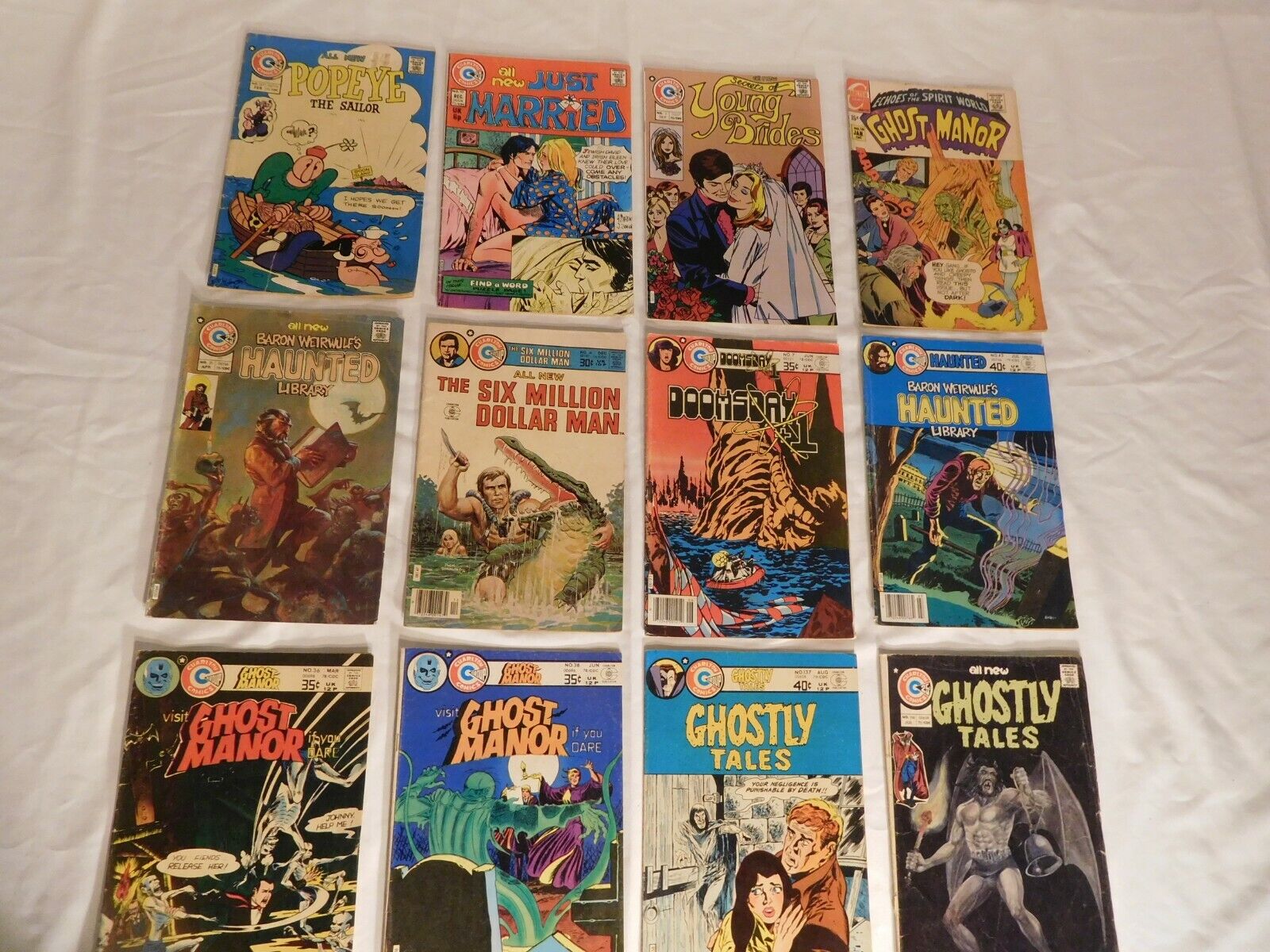 12 Vintage Charlton Comics ~ Ghosts, Doomsday #1, Six Million $ Man