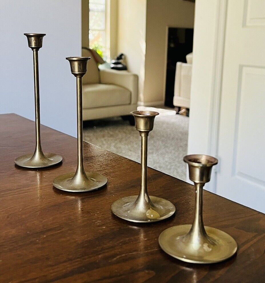 Vintage Set of 4 Brass Candle Holders Graduated Tapered Candlesticks 3.5”- 7”